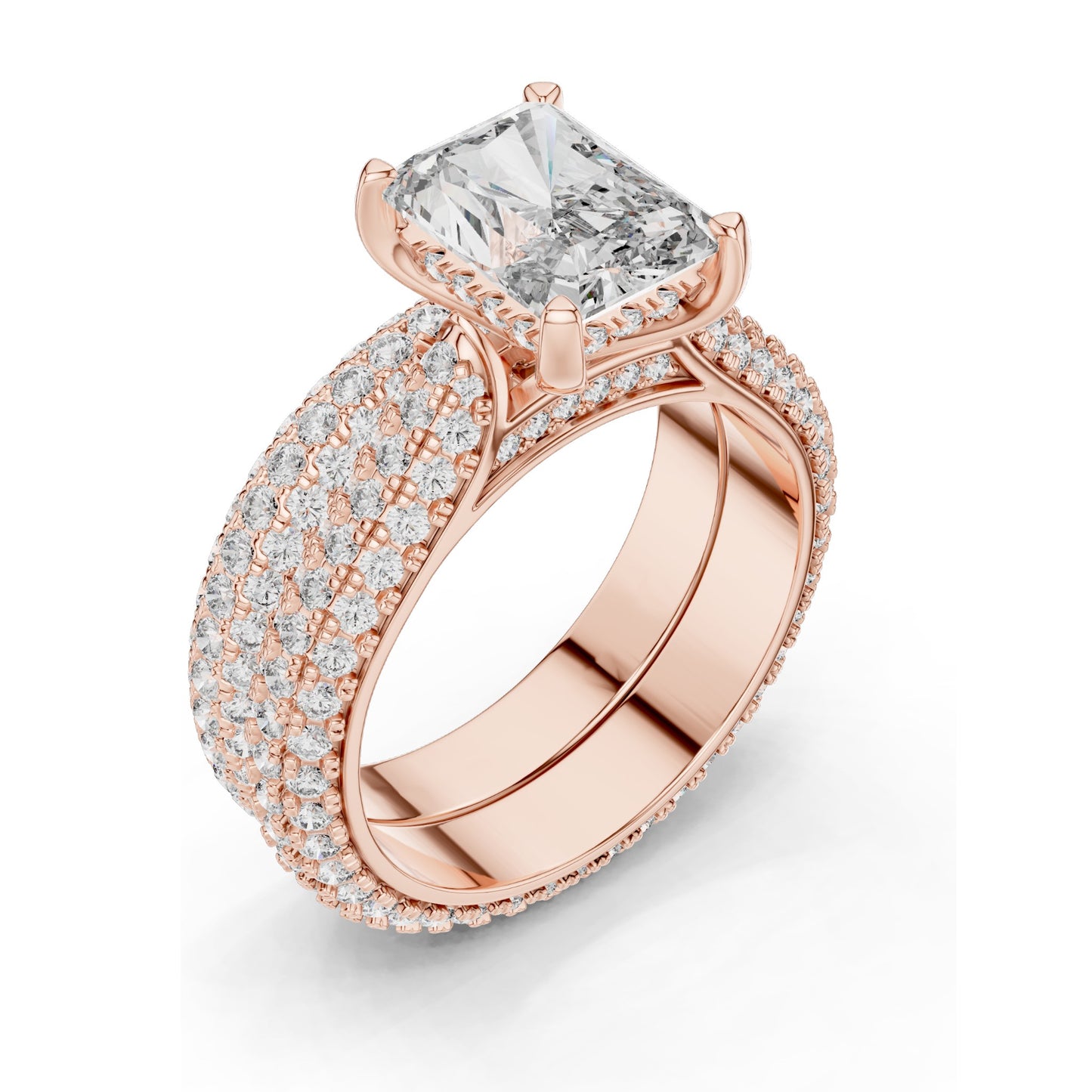 5.20 CT Radiant Cut Lab Diamond Engagement Ring Set for Women | VVS-VS EF Clarity | 18KT, 14KT, 10KT Gold & 925 Silver | Rose, Yellow, White Gold & Moissanite Options