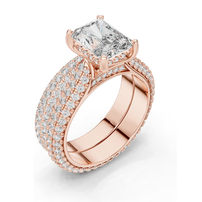 5.20 CT Radiant Cut Lab Diamond Engagement Ring Set for Women | VVS-VS EF Clarity | 18KT, 14KT, 10KT Gold & 925 Silver | Rose, Yellow, White Gold & Moissanite Options