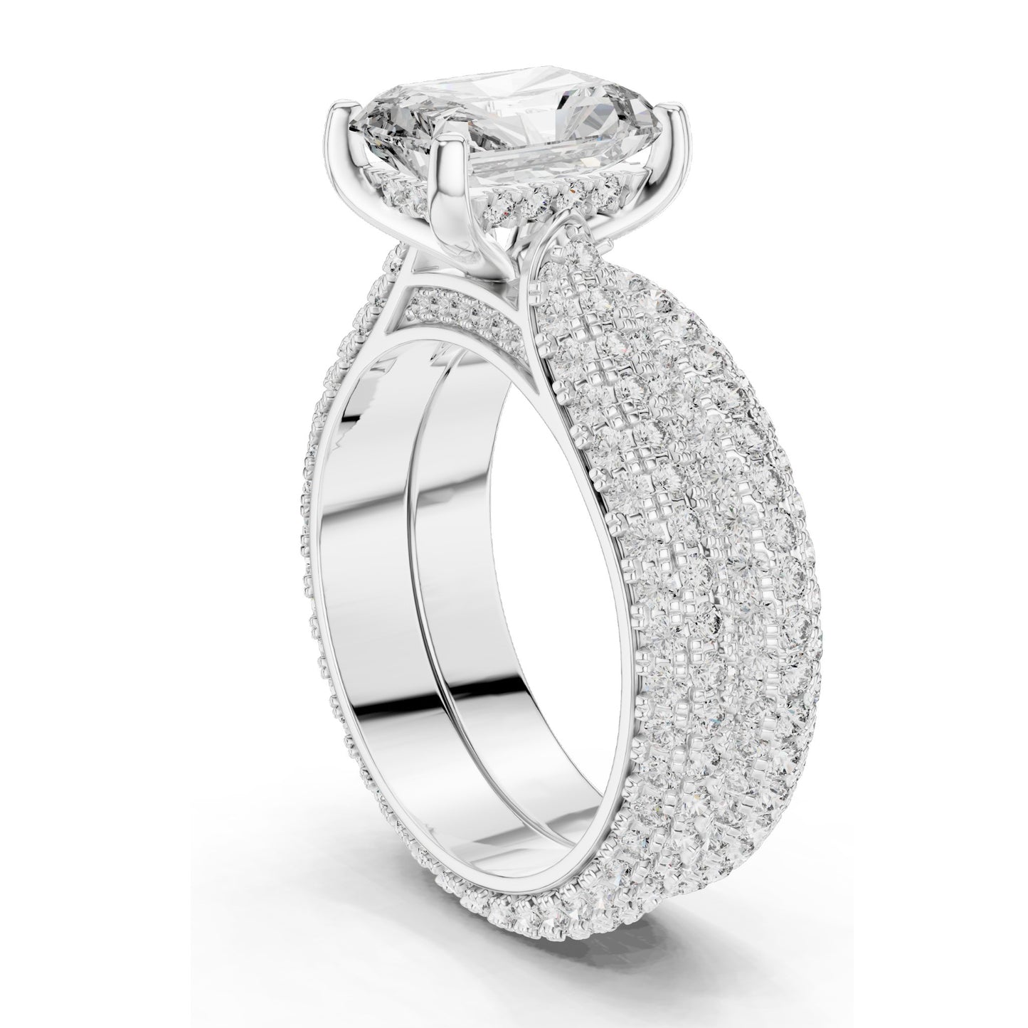 5.20 CT Radiant Cut Lab Diamond Engagement Ring Set for Women | VVS-VS EF Clarity | 18KT, 14KT, 10KT Gold & 925 Silver | Rose, Yellow, White Gold & Moissanite Options