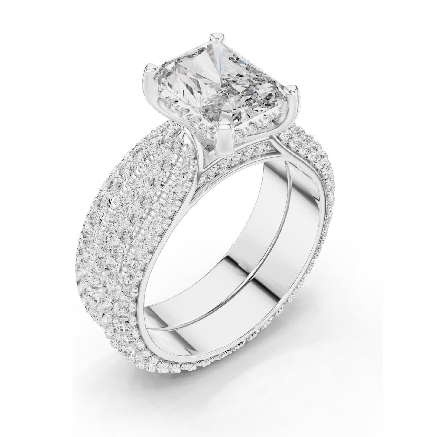 5.20 CT Radiant Cut Lab Diamond Engagement Ring Set for Women | VVS-VS EF Clarity | 18KT, 14KT, 10KT Gold & 925 Silver | Rose, Yellow, White Gold & Moissanite Options