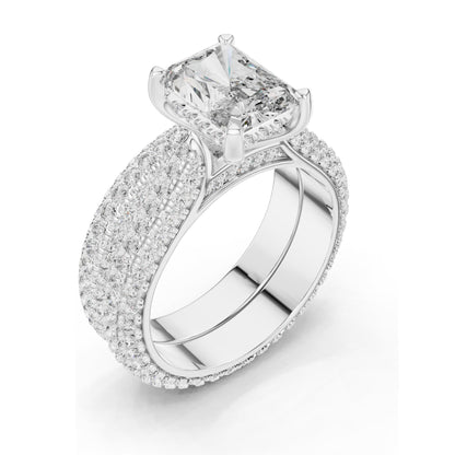 5.20 CT Radiant Cut Lab Diamond Engagement Ring Set for Women | VVS-VS EF Clarity | 18KT, 14KT, 10KT Gold & 925 Silver | Rose, Yellow, White Gold & Moissanite Options