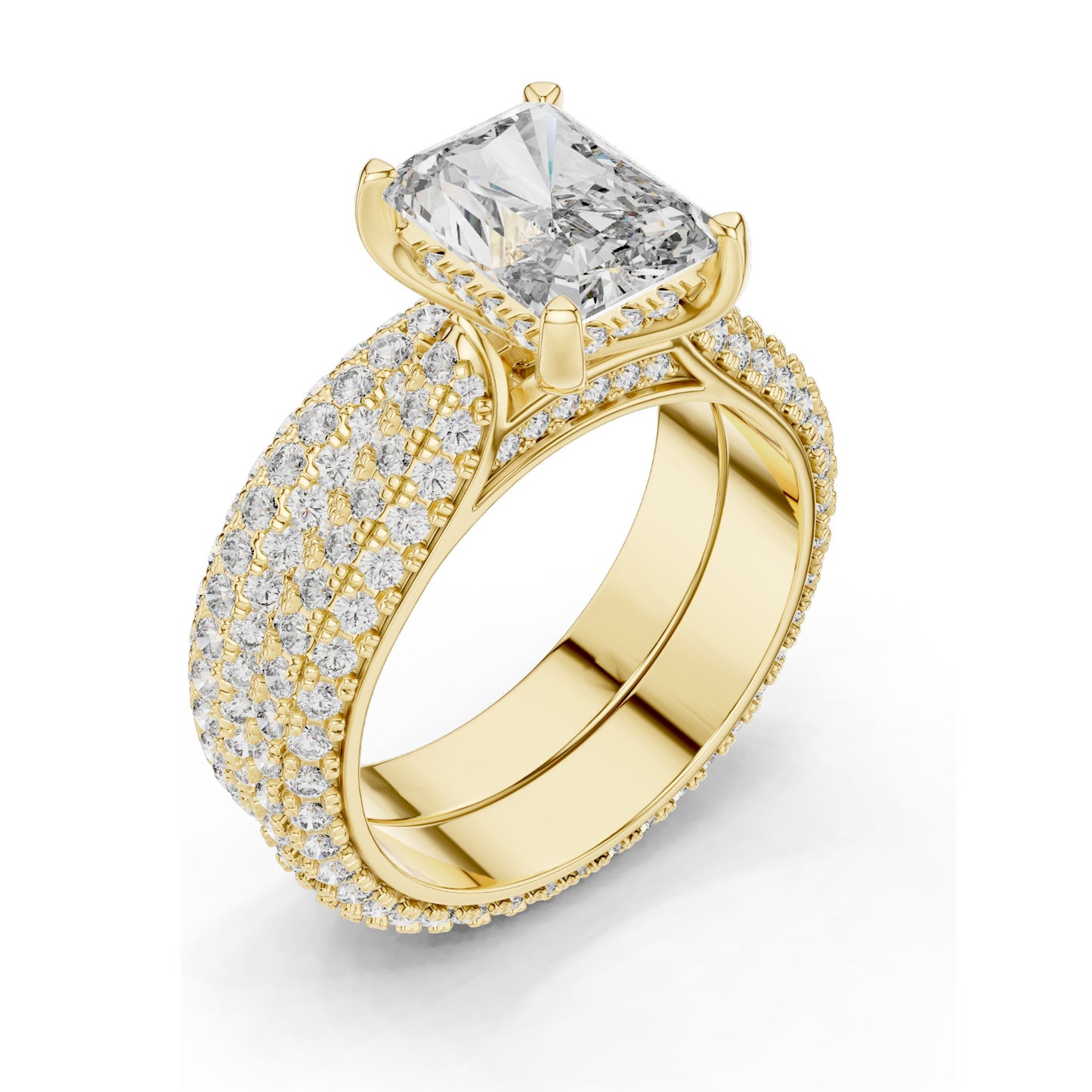 5.20 CT Radiant Cut Lab Diamond Engagement Ring Set for Women | VVS-VS EF Clarity | 18KT, 14KT, 10KT Gold & 925 Silver | Rose, Yellow, White Gold & Moissanite Options