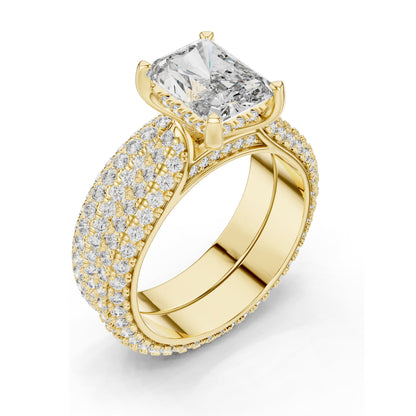 5.20 CT Radiant Cut Lab Diamond Engagement Ring Set for Women | VVS-VS EF Clarity | 18KT, 14KT, 10KT Gold & 925 Silver | Rose, Yellow, White Gold & Moissanite Options