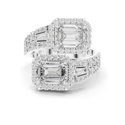 3.686 CT Lab-Grown VVS-VS EF CVD Emerald-Cut Diamond Halo Ring for Women | 18KT Gold, Moissanite Options | Rose, Yellow, White Gold & Sterling Silver