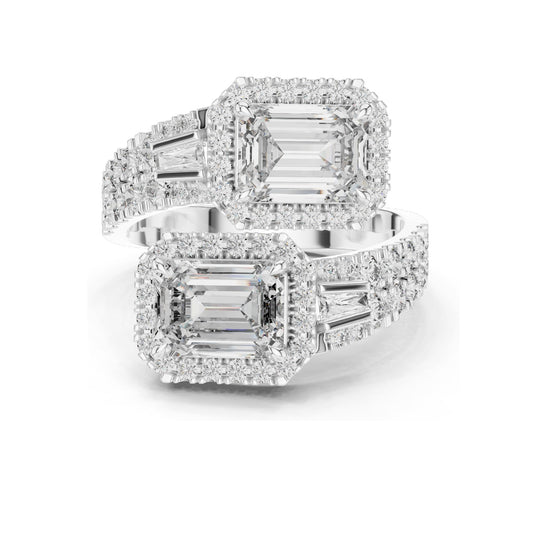 3.686 CT Lab-Grown VVS-VS EF CVD Emerald-Cut Diamond Halo Ring for Women | 18KT Gold, Moissanite Options | Rose, Yellow, White Gold & Sterling Silver