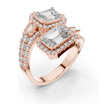 3.686 CT Lab-Grown VVS-VS EF CVD Emerald-Cut Diamond Halo Ring for Women | 18KT Gold, Moissanite Options | Rose, Yellow, White Gold & Sterling Silver