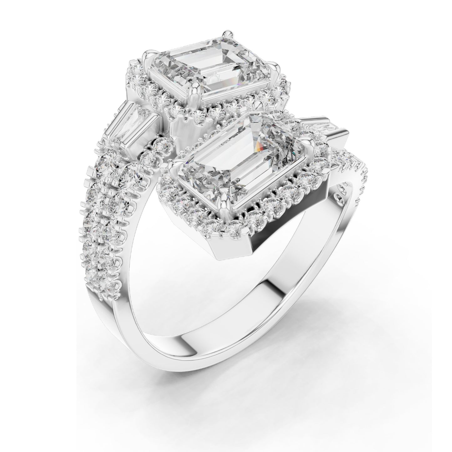 3.686 CT Lab-Grown VVS-VS EF CVD Emerald-Cut Diamond Halo Ring for Women | 18KT Gold, Moissanite Options | Rose, Yellow, White Gold & Sterling Silver