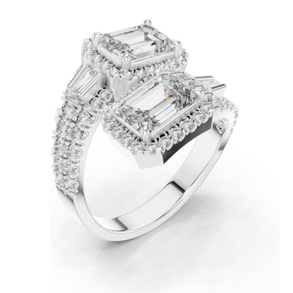 3.686 CT Lab-Grown VVS-VS EF CVD Emerald-Cut Diamond Halo Ring for Women | 18KT Gold, Moissanite Options | Rose, Yellow, White Gold & Sterling Silver
