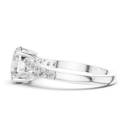 2.27 CT Round Brilliant Lab Diamond Ring for Women | Leaf Accent Pavé Band | VVS–VS EF CVD | 18KT, 14KT, 10KT Gold & 925 Silver | Moissanite Options