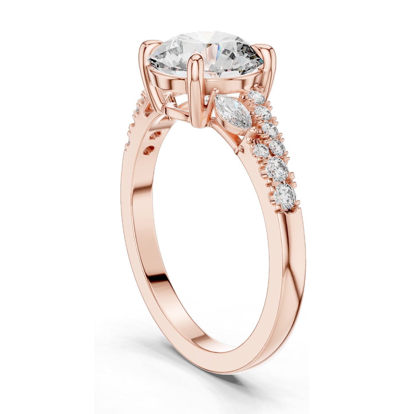 2.27 CT Round Brilliant Lab Diamond Ring for Women | Leaf Accent Pavé Band | VVS–VS EF CVD | 18KT, 14KT, 10KT Gold & 925 Silver | Moissanite Options