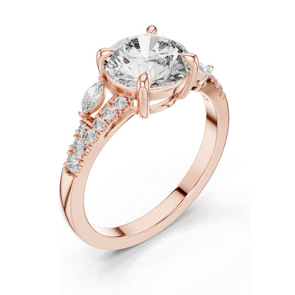 2.27 CT Round Brilliant Lab Diamond Ring for Women | Leaf Accent Pavé Band | VVS–VS EF CVD | 18KT, 14KT, 10KT Gold & 925 Silver | Moissanite Options