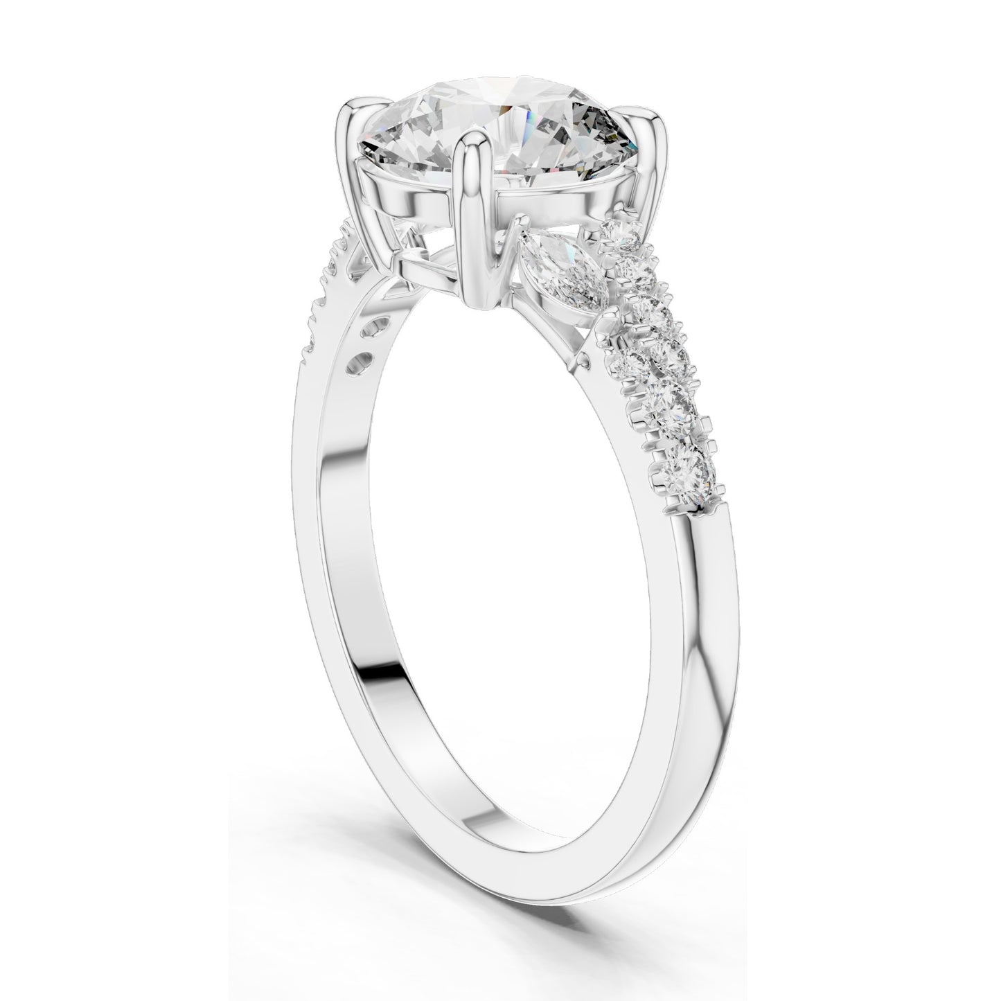 2.27 CT Round Brilliant Lab Diamond Ring for Women | Leaf Accent Pavé Band | VVS–VS EF CVD | 18KT, 14KT, 10KT Gold & 925 Silver | Moissanite Options