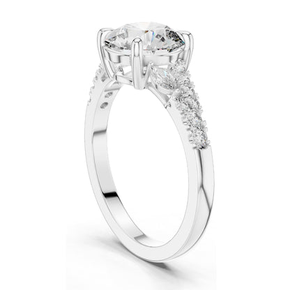 2.27 CT Round Brilliant Lab Diamond Ring for Women | Leaf Accent Pavé Band | VVS–VS EF CVD | 18KT, 14KT, 10KT Gold & 925 Silver | Moissanite Options