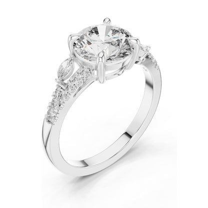 2.27 CT Round Brilliant Lab Diamond Ring for Women | Leaf Accent Pavé Band | VVS–VS EF CVD | 18KT, 14KT, 10KT Gold & 925 Silver | Moissanite Options