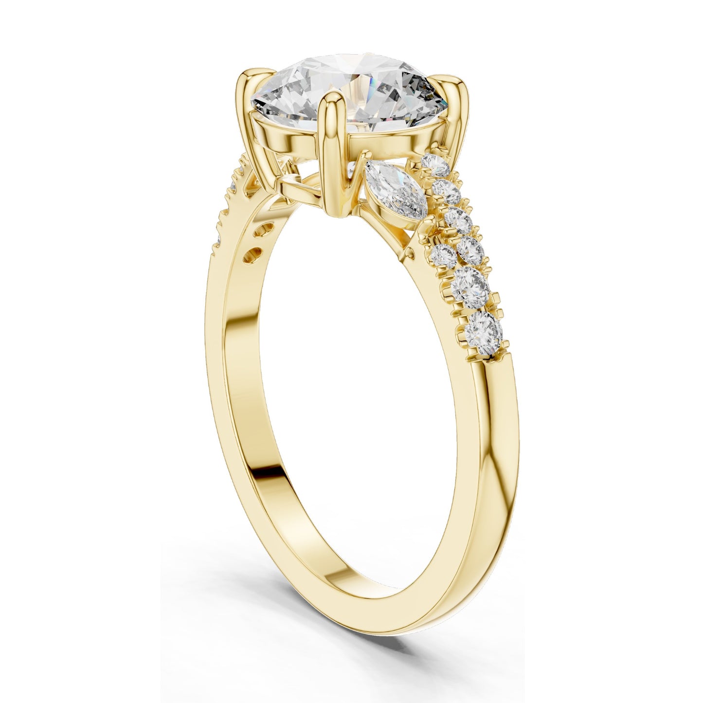 2.27 CT Round Brilliant Lab Diamond Ring for Women | Leaf Accent Pavé Band | VVS–VS EF CVD | 18KT, 14KT, 10KT Gold & 925 Silver | Moissanite Options