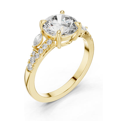 2.27 CT Round Brilliant Lab Diamond Ring for Women | Leaf Accent Pavé Band | VVS–VS EF CVD | 18KT, 14KT, 10KT Gold & 925 Silver | Moissanite Options