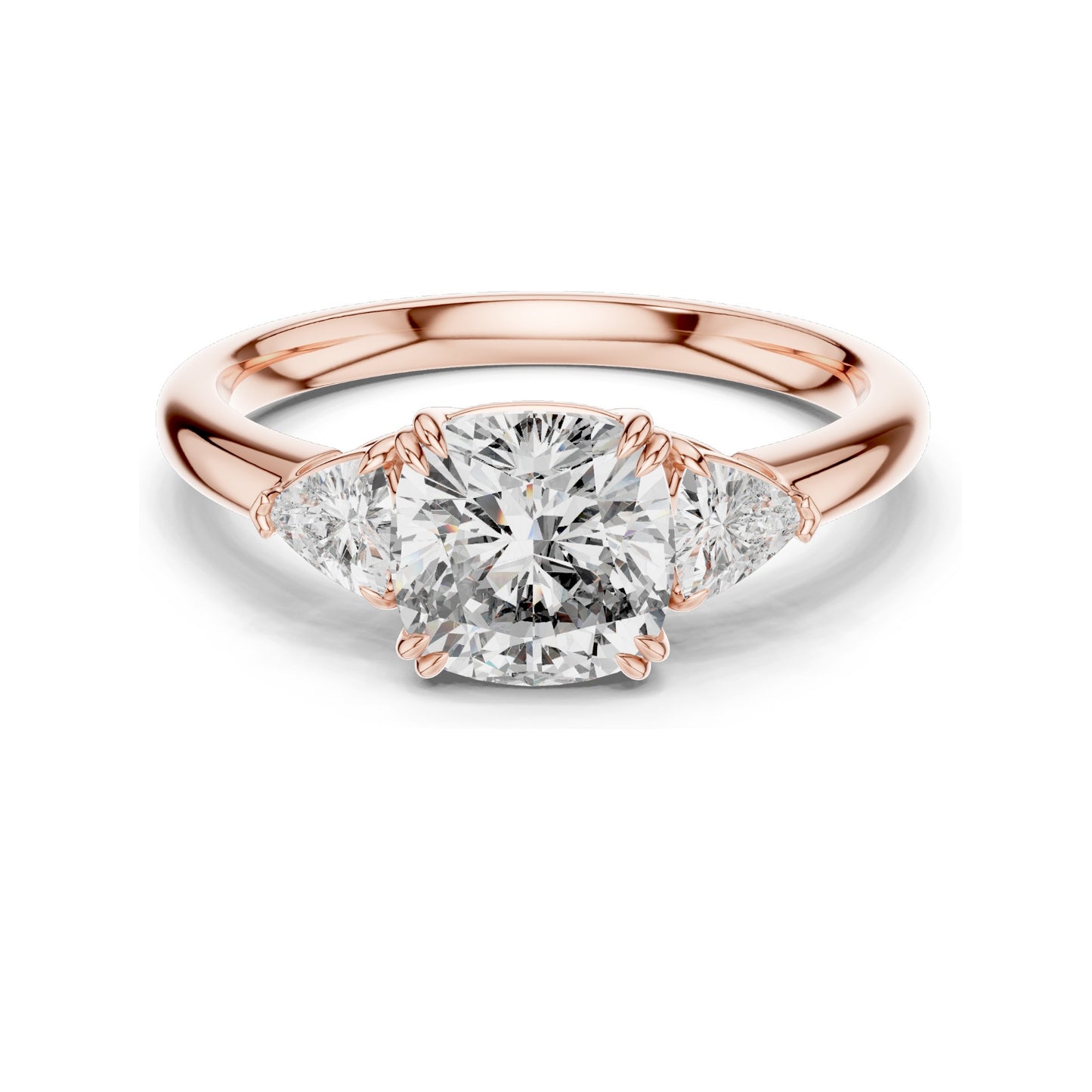 2.09 CT Cushion & Trillion Cut Lab Diamond Ring | VVS–VS EF CVD | 18K, 14K, 10K Gold & 925 Silver | Rose, Yellow, White Gold | Customizable Engagement Ring