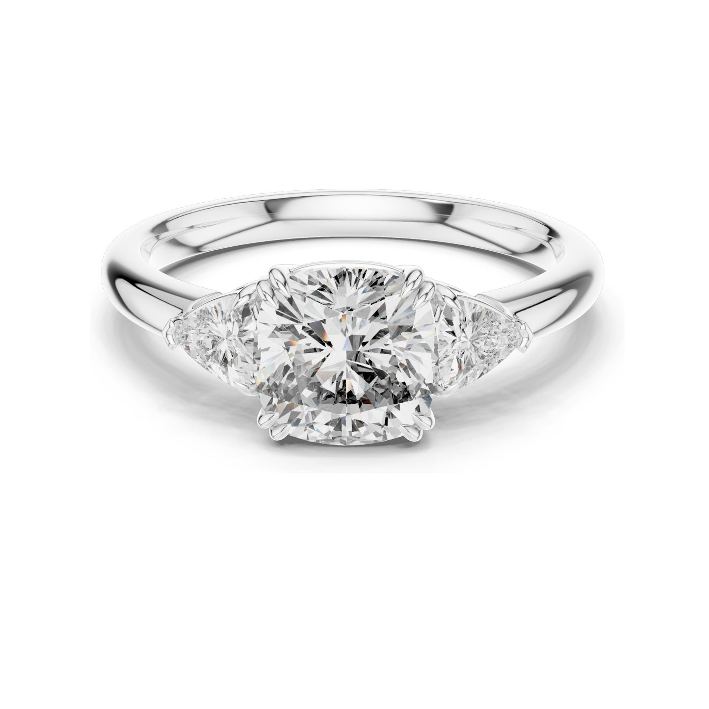 2.09 CT Cushion & Trillion Cut Lab Diamond Ring | VVS–VS EF CVD | 18K, 14K, 10K Gold & 925 Silver | Rose, Yellow, White Gold | Customizable Engagement Ring