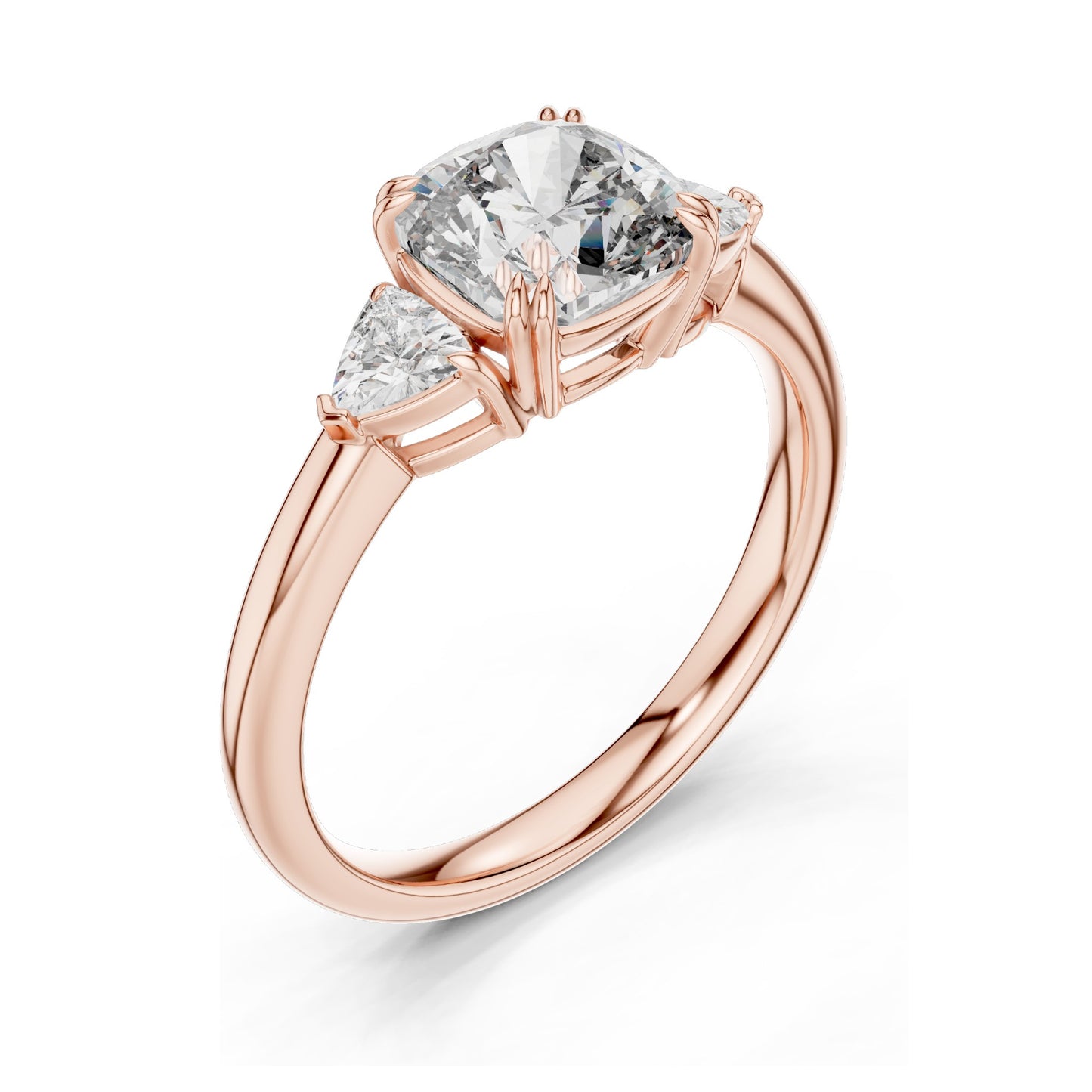 2.09 CT Cushion & Trillion Cut Lab Diamond Ring | VVS–VS EF CVD | 18K, 14K, 10K Gold & 925 Silver | Rose, Yellow, White Gold | Customizable Engagement Ring