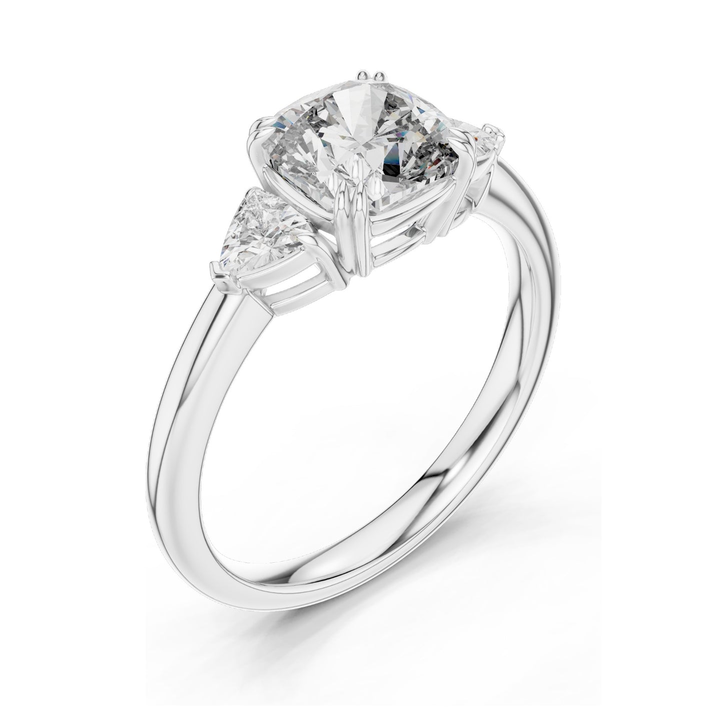2.09 CT Cushion & Trillion Cut Lab Diamond Ring | VVS–VS EF CVD | 18K, 14K, 10K Gold & 925 Silver | Rose, Yellow, White Gold | Customizable Engagement Ring