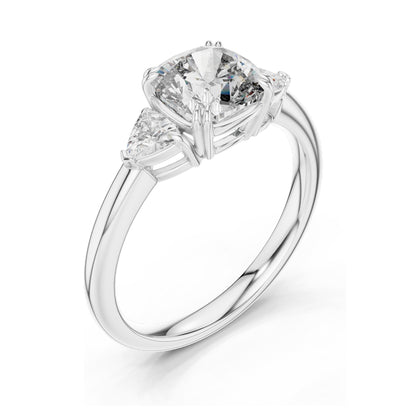 2.09 CT Cushion & Trillion Cut Lab Diamond Ring | VVS–VS EF CVD | 18K, 14K, 10K Gold & 925 Silver | Rose, Yellow, White Gold | Customizable Engagement Ring