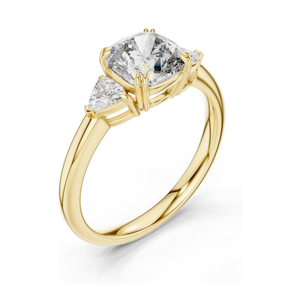 2.09 CT Cushion & Trillion Cut Lab Diamond Ring | VVS–VS EF CVD | 18K, 14K, 10K Gold & 925 Silver | Rose, Yellow, White Gold | Customizable Engagement Ring