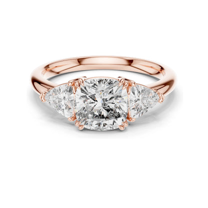 2.39 CT Cushion Cut Lab Diamond Engagement Ring | Trillion Side Stones | VVS–VS EF CVD Diamonds | 18K, 14K, 10K Gold & 925 Silver | Rose, Yellow, White Gold