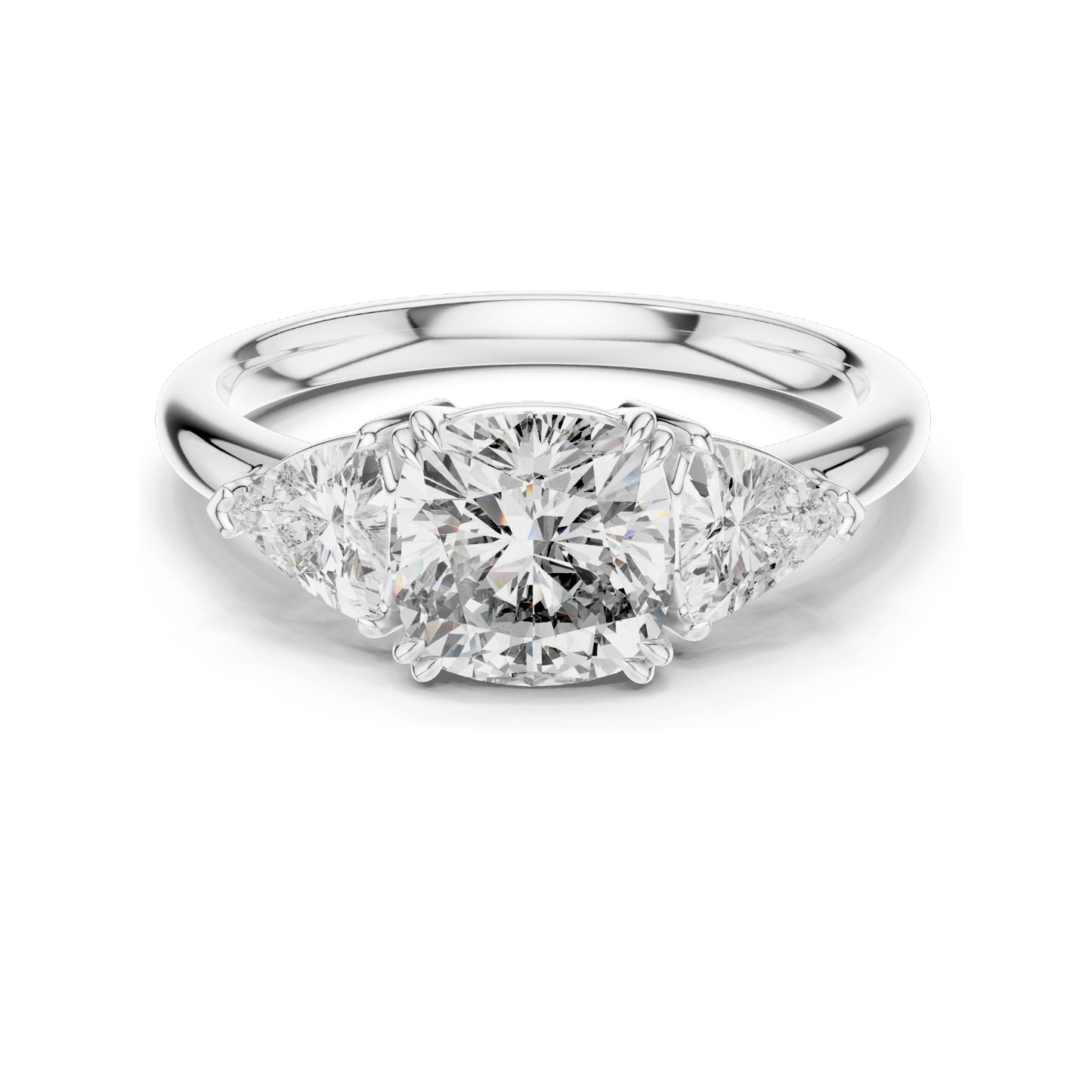 2.39 CT Cushion Cut Lab Diamond Engagement Ring | Trillion Side Stones | VVS–VS EF CVD Diamonds | 18K, 14K, 10K Gold & 925 Silver | Rose, Yellow, White Gold