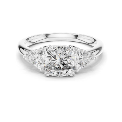 2.39 CT Cushion Cut Lab Diamond Engagement Ring | Trillion Side Stones | VVS–VS EF CVD Diamonds | 18K, 14K, 10K Gold & 925 Silver | Rose, Yellow, White Gold