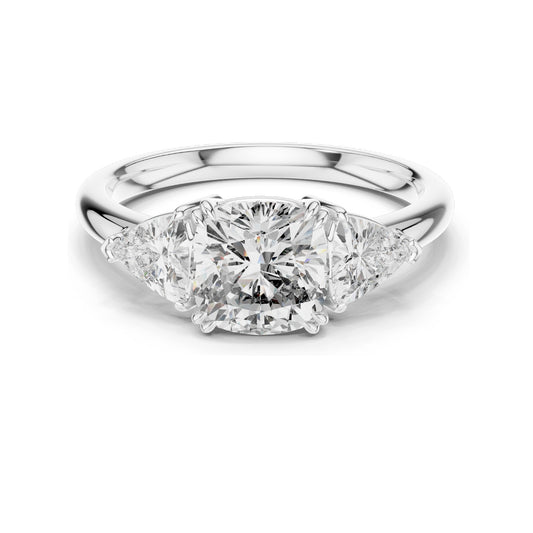 2.39 CT Cushion Cut Lab Diamond Engagement Ring | Trillion Side Stones | VVS–VS EF CVD Diamonds | 18K, 14K, 10K Gold & 925 Silver | Rose, Yellow, White Gold