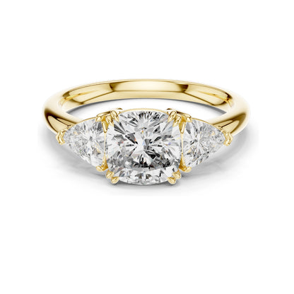 2.39 CT Cushion Cut Lab Diamond Engagement Ring | Trillion Side Stones | VVS–VS EF CVD Diamonds | 18K, 14K, 10K Gold & 925 Silver | Rose, Yellow, White Gold