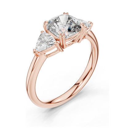 2.39 CT Cushion Cut Lab Diamond Engagement Ring | Trillion Side Stones | VVS–VS EF CVD Diamonds | 18K, 14K, 10K Gold & 925 Silver | Rose, Yellow, White Gold