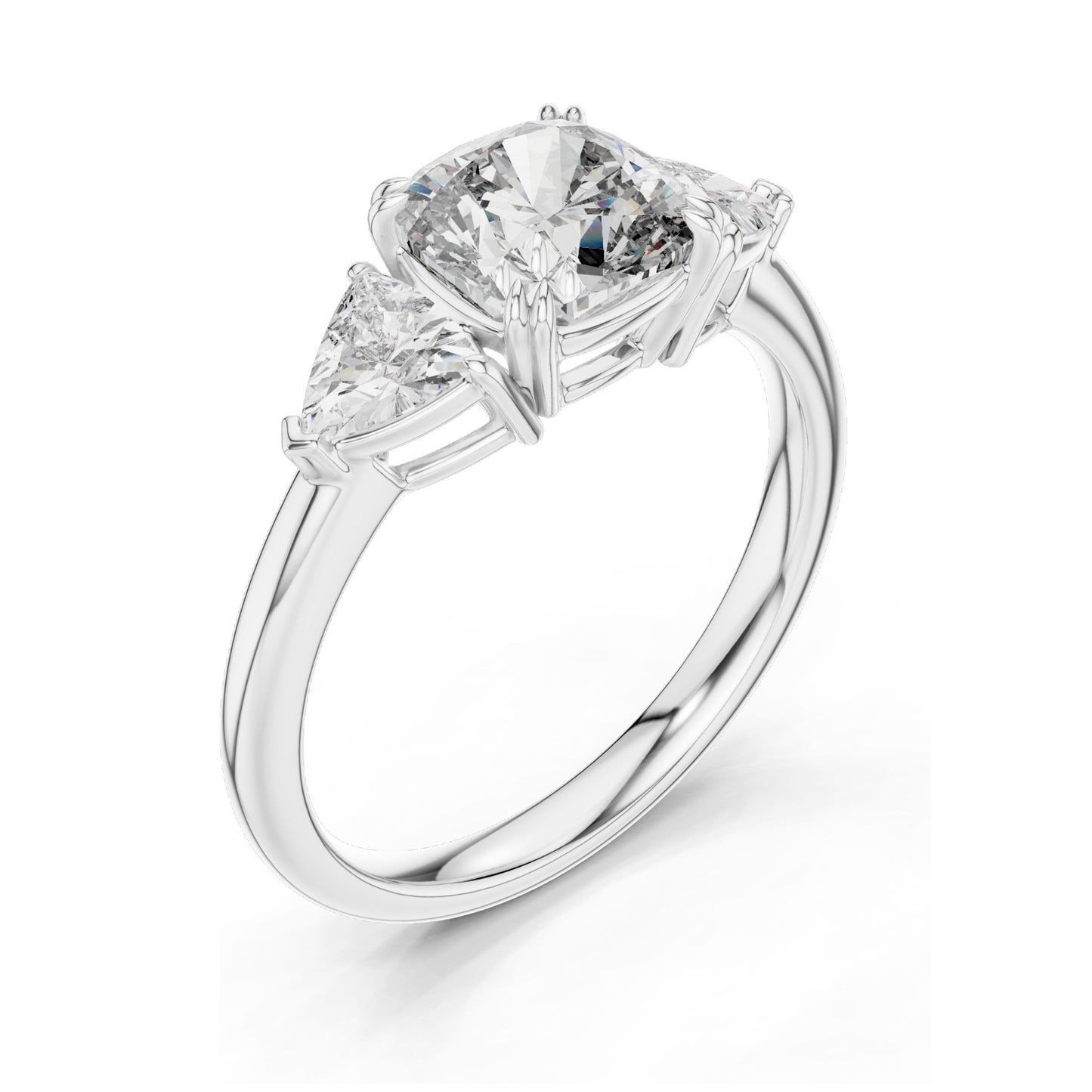 2.39 CT Cushion Cut Lab Diamond Engagement Ring | Trillion Side Stones | VVS–VS EF CVD Diamonds | 18K, 14K, 10K Gold & 925 Silver | Rose, Yellow, White Gold