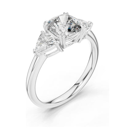 2.39 CT Cushion Cut Lab Diamond Engagement Ring | Trillion Side Stones | VVS–VS EF CVD Diamonds | 18K, 14K, 10K Gold & 925 Silver | Rose, Yellow, White Gold