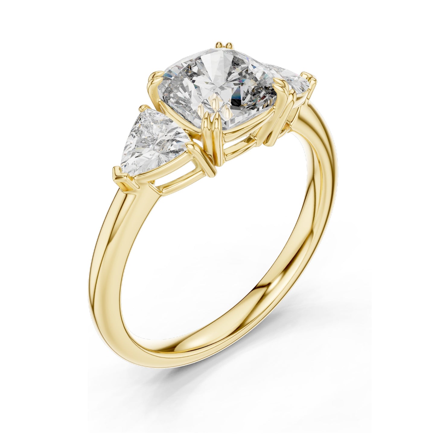 2.39 CT Cushion Cut Lab Diamond Engagement Ring | Trillion Side Stones | VVS–VS EF CVD Diamonds | 18K, 14K, 10K Gold & 925 Silver | Rose, Yellow, White Gold