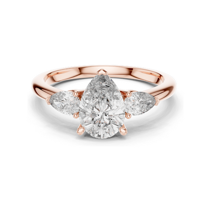 1.53 CT Pear Cut Lab Diamond Engagement Ring | Three Stone VVS–VS EF CVD | 18K/14K/10K Gold or 925 Silver | Rose, Yellow, White Gold | Bridal Jewelry