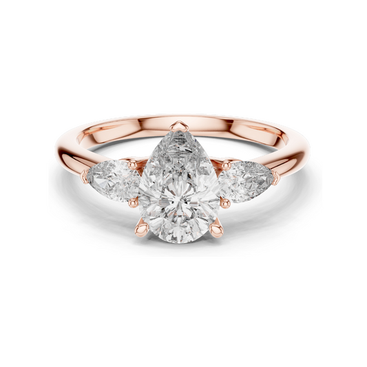 1.53 CT Pear Cut Lab Diamond Engagement Ring | Three Stone VVS–VS EF CVD | 18K/14K/10K Gold or 925 Silver | Rose, Yellow, White Gold | Bridal Jewelry
