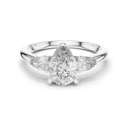 1.53 CT Pear Cut Lab Diamond Engagement Ring | Three Stone VVS–VS EF CVD | 18K/14K/10K Gold or 925 Silver | Rose, Yellow, White Gold | Bridal Jewelry