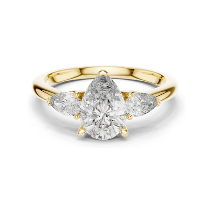 1.53 CT Pear Cut Lab Diamond Engagement Ring | Three Stone VVS–VS EF CVD | 18K/14K/10K Gold or 925 Silver | Rose, Yellow, White Gold | Bridal Jewelry