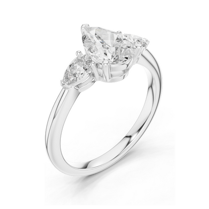 1.53 CT Pear Cut Lab Diamond Engagement Ring | Three Stone VVS–VS EF CVD | 18K/14K/10K Gold or 925 Silver | Rose, Yellow, White Gold | Bridal Jewelry