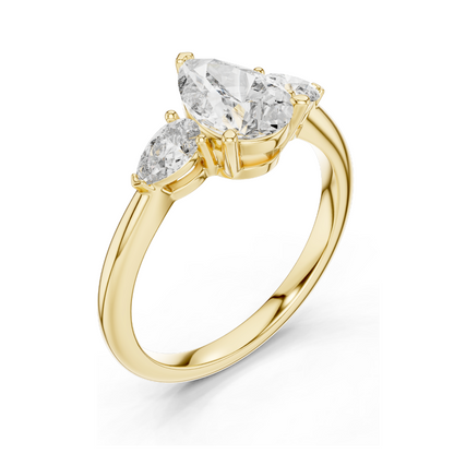 1.53 CT Pear Cut Lab Diamond Engagement Ring | Three Stone VVS–VS EF CVD | 18K/14K/10K Gold or 925 Silver | Rose, Yellow, White Gold | Bridal Jewelry