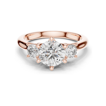 1.80 CT Lab Diamond Three Stone Engagement Ring | Round Brilliant CVD Cut | 10KT, 14KT, 18KT Gold & 925 Silver | Rose, Yellow, White Gold Options | Fine Bridal Jewelry