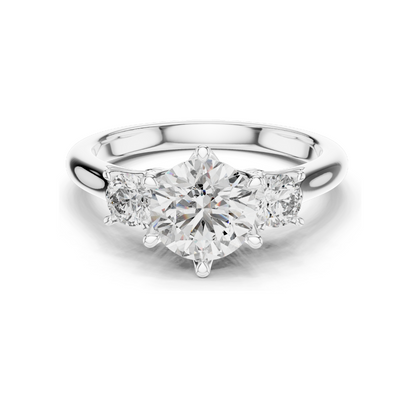 1.80 CT Lab Diamond Three Stone Engagement Ring | Round Brilliant CVD Cut | 10KT, 14KT, 18KT Gold & 925 Silver | Rose, Yellow, White Gold Options | Fine Bridal Jewelry
