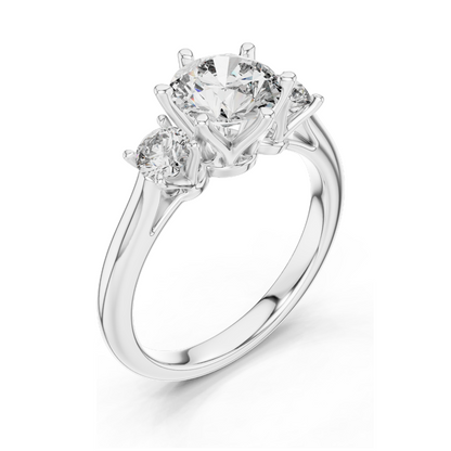 1.80 CT Lab Diamond Three Stone Engagement Ring | Round Brilliant CVD Cut | 10KT, 14KT, 18KT Gold & 925 Silver | Rose, Yellow, White Gold Options | Fine Bridal Jewelry