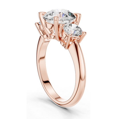 3.5 CT Lab Diamond Three Stone Engagement Ring | Round Brilliant Cut | 18KT, 14KT, 10KT Gold & 925 Silver | Rose, Yellow, White Gold Options | Luxury Fine Jewelry