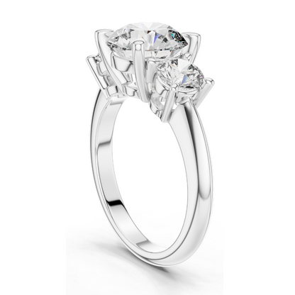 3.5 CT Lab Diamond Three Stone Engagement Ring | Round Brilliant Cut | 18KT, 14KT, 10KT Gold & 925 Silver | Rose, Yellow, White Gold Options | Luxury Fine Jewelry
