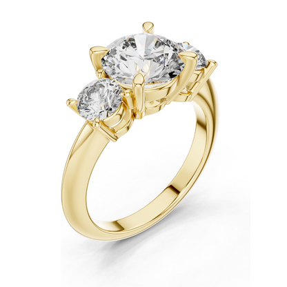 3.5 CT Lab Diamond Three Stone Engagement Ring | Round Brilliant Cut | 18KT, 14KT, 10KT Gold & 925 Silver | Rose, Yellow, White Gold Options | Luxury Fine Jewelry