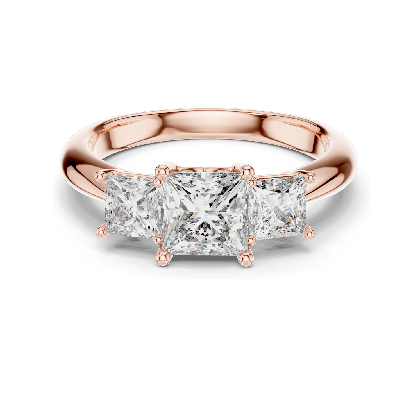 2.00 CT Lab Diamond 3-Stone Engagement Ring | Princess Cut | 10KT, 14KT, 18KT Gold & 925 Silver | Rose, Yellow, White Gold Options | Eco-Friendly Fine Jewelry