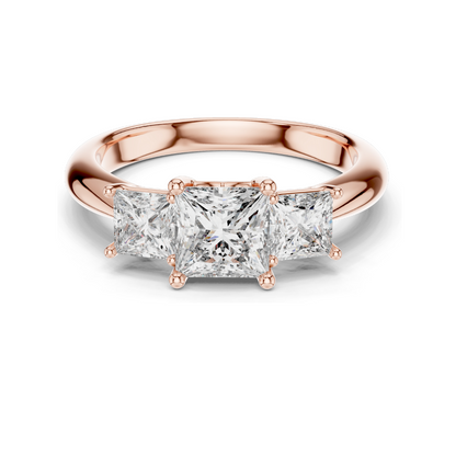 2.00 CT Lab Diamond 3-Stone Engagement Ring | Princess Cut | 10KT, 14KT, 18KT Gold & 925 Silver | Rose, Yellow, White Gold Options | Eco-Friendly Fine Jewelry