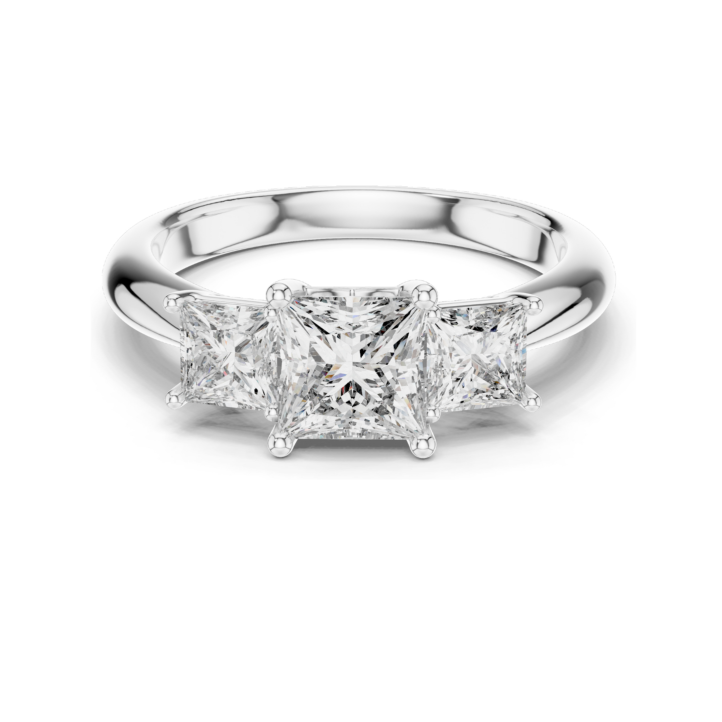 2.00 CT Lab Diamond 3-Stone Engagement Ring | Princess Cut | 10KT, 14KT, 18KT Gold & 925 Silver | Rose, Yellow, White Gold Options | Eco-Friendly Fine Jewelry